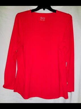 d&co Bright Red Long Sleeve Crewneck Blouse